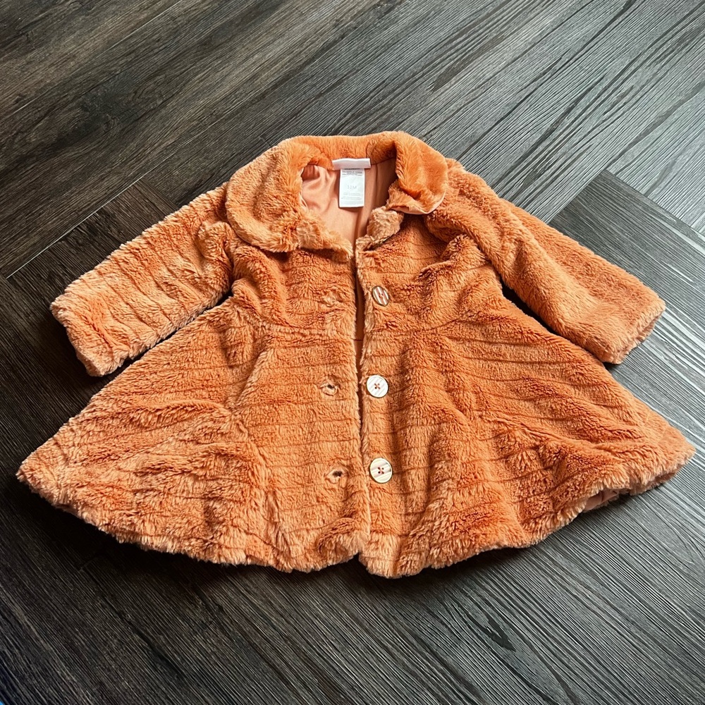 Little Lass Pink Fuzzy Coat size 12 mos